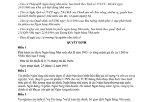 Quyết định 360 QĐ/NH1 phát hành tín phiếu Ngân hàng nhà nước tổ chức tín dụng 1995