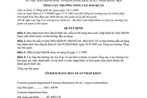 Quyết định 287/TCHQ-GSQL Bảng hướng dẫn sử dụng Mẫu tờ khai hàng hóa xuất, nhập khẩu mới HQ-96