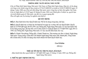 Quyết định 367/QĐ-NH1 Thể lệ tín dụng trung hạn, dài hạn