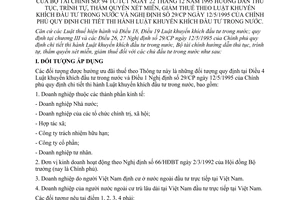 Thông tư 94-TC/TCT hướng dẫn thủ tục trình tự thẩm quyền xét miễn giảm thuế theo Luật khuyến khích đầu tư trong nước hướng dẫn Nghị định 29