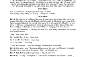 Nghị định 95-CP chế độ quân nhân, cán bộ đi chiến trường B, C, K trong thời kỳ chống mỹ cứu nước không có thân nhân