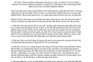Chỉ thị 64-CT/TW tăng cường lãnh đạo quản lý, lập lại trật tự kỷ cương hoạt động văn hóa dịch vụ văn hóa đẩy mạnh bài trừ tệ nạn xã hội nghiêm trọng