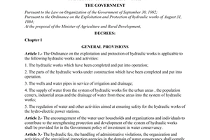 Decree of Government No.98-CP, on the implementation of the Ordinance on the exploitation and protection of hydraulic works