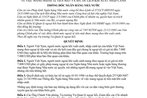 Quyết định 382/QĐ-NH7 mang ngoại tệ tiền mặt và séc du lịch khi xuất nhập cảnh
