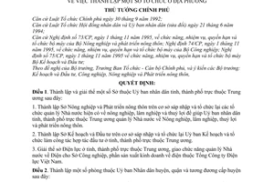 Quyết định 852-TTg thành lập tổ chức ở địa phương