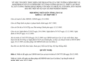 Nghị quyết 92/NQ.HĐND 1995 thực hiện Chỉ thị 814/TTg và Nghị định 87/CP Lào Cai