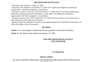 Decision No.1357/TC-QD-TCT, on the Regulation on the land rent bracket for domestic organizations with state-leased land, promulgated by the Ministry of Finance
