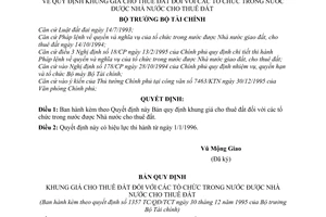 Quyết định 1357-TC/QĐ/TCT quy định khung giá cho thuê đất tổ chức trong nước được Nhà nước cho thuê đất