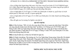 Quyết định 397-QĐ/NH1 năm 1995 sửa đổi Thông tư 10-TT/NH1