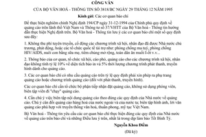 Công văn 3818/BC quảng cáo trên lãnh thổ Việt Nam