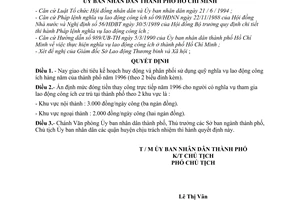 Quyết định 25/QĐ-UB-NCVX giao chỉ tiêu kế hoạch nghĩa vụ lao động công ích 1996