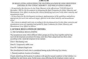 Circular No. 41/UB-TT of January 08, 1996, regulating and guiding the materialization of zone identified criteria in the ethnic minority and mountainous areas