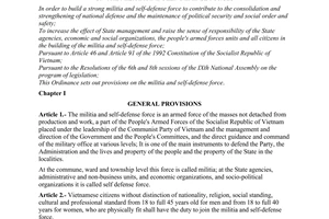 Ordinance No. 45-L/CTN of January 09, 1996, on the militia and self-defense forces