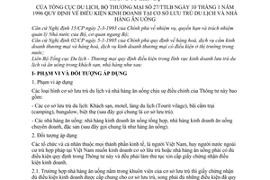 Thông tư liên tịch 27/TTLB điều kiện kinh doanh cơ sở lưu trú du lịch nhà hàng ăn uống