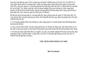 Chỉ thị 03/CT-CT-UBT-96 tăng cường quản lý Nhà nước về đất đai tại Cần Thơ