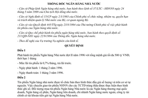 Quyết định 15/QĐ-NH1 phát hành tín phiếu Ngân hàng Nhà nước tổ chức tín dụng 1996