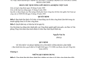 Quyết định 81/QĐ-TLĐ quy định tổ chức hoạt động công đoàn lâm thời