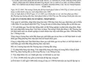 Thông tư 03TM/XNK chính mặt hàng điều hành xuầt nhập khẩu năm 1996 hướng dẫn quyết định 864/TTg