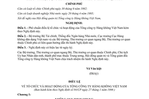 Nghị định 04-CP phê chuẩn điều lệ tổ chức và hoạt động của Tổng công ty Hàng không Việt nam