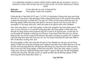Công văn 283-NN-KH/CV quản lý Nhà nước về nước sinh hoạt nông thôn
