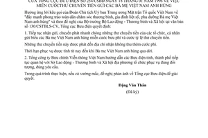 Công văn 254/CSBĐ miễn cước thư chuyển tiền Bà mẹ Việt Nam anh hùng