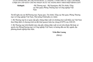 Công văn 356/VPUB chỉ định cơ quan cấp giấy chứng nhận xuất xứ hàng hóa theo Hiệp định CEPT