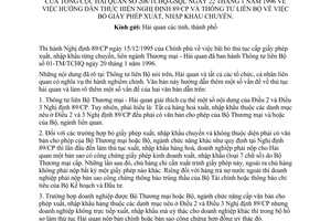 Công văn 208/TCHQ-GSQL hướng dẫn thực hiện NĐ 89/CP và TTTLB bỏ giấy phép nhập khẩu chuyến