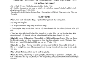 Quyết đinh 98-TTg điều tra lao động - việc làm khu vực thành thị nông thôn