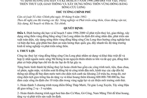 Quyết định 99-TTg định hướng dài hạn và kế hoạch 5 năm 1996-2000 phát triển thuỷ lợi, giao thông và xây dựng nông thôn vùng ĐBSCL