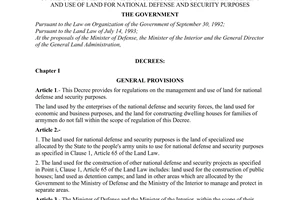 Decree  No. 09-CP of February 12, 1996, of the government providing for regulations on the management and use of land for national defense and security purposes.