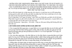 Thông tư 04 TTLB hướng dẫn nhập khẩu mua tại Việt Nam, tái xuất khẩu chuyển nhượng vật dụng cần thiết phục vụ nhu cầu hưởng quyền ưu đãi miễn trừ