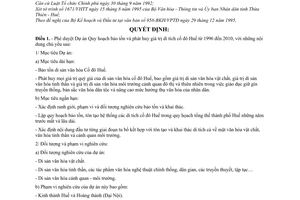 Quyết định 105/TTg phê duyệt dự án quy hoạch bảo tồn và phát huy giá trị di tích Cố đô Huế 1996-2010