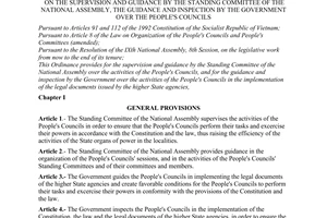Ordinance No. 46-L/CTN of February 15, 1996, on the supervision and guidance by the standing committee of the National Assembly, the guidance and inspection by the Government over the People's Councils