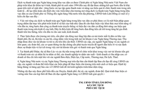 Chỉ thị 08/CT-UB 1996 Mở rộng dịch vụ thanh toán của Ngân hàng trong khu vực dân cư Lâm Đồng