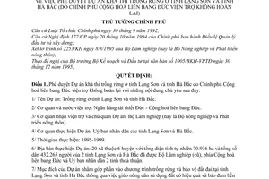 Quyết định 115-TTg phê duyệt dự án khả thi trồng rừng tỉnh lạng sơn và Hà Bắc (do Chính phủ Cộng hoà Liên bang Đức viện trợ không hooàn lại)