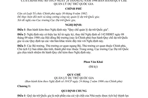 Nghị định 10-CP Quy chế quản lý dự trữ Quốc gia
