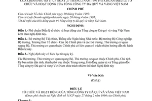 Nghị định 11-CP phê chuẩn Điều lệ tổ chức và hoạt động Tổng công ty Đá quý và vàng Việt Nam