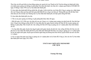 Công văn 484/UB-NCVX tháo dỡ các pano quảng cáo ngoài trời vi phạm Quyết định 836/QĐ-UB