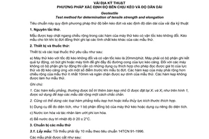 Tiêu chuẩn ngành 14TCN 95:1996 về Vải địa kỹ thuật phương pháp xác định độ bền chịu kéo và độ giãn dài