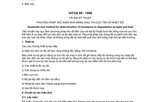Tiêu chuẩn ngành 14TCN99:1996 về Vải địa kỹ thuật – Phương pháp xác định khả năng chịu tia cực tím và nhiệt độ