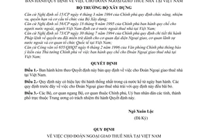 Quyết định 62-BXD/QLN quy định Đoàn Ngoại giao thuê nhà tại Việt nam