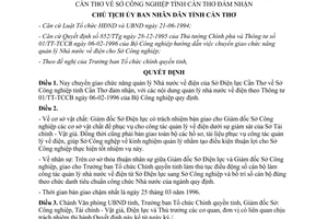 Quyết định 367/QĐ.Ct.TCCB.96 chuyển giao quản lý Nhà nước về điện Sở Điện lực Cần Thơ về Sở Công nghiệp