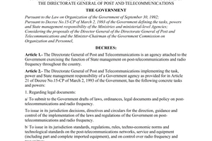 Decree No. 12-CP of March 11, 1996, of the Government on the functions, tasks, powers and organizational structure of the directorate general of post and telecommunications