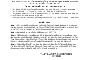 Quyết định 1104/QĐ-UB-KT sửa đổi bảng giá chuẩn tính lệ phí trước bạ ô tô, gắn máy, ghe tàu, súng săn, súng hơi địa bàn thành phố Hồ Chí Minh