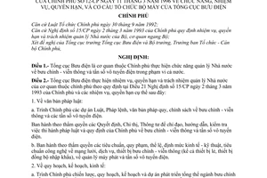 Nghị định 12-CP chức năng nhiẹm vụ, quyền hạn, cơ cấu, tổ chức bộ máy của Tổng cục Bưu điện