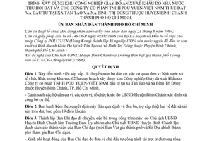 Quyết định 1118/QĐ-UB-QLĐT di chuyển dân cư đền bù, trợ cấp thiệt hại công trình xây dựng khu công nghiệp giày đồ án xuất khẩu