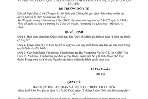 Quyết định 371/BYT-QĐ "Quy chế đánh giá tính an toàn và hiệu lực thuốc cổ truyền"