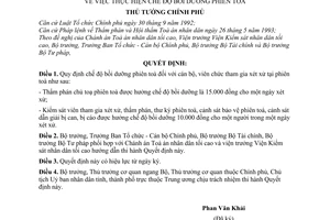 Quyết định 154-TTg thực hiện chế độ bồi dưỡng phiên toà