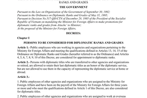 Decree No. 13-CP of March 16 ,1996, of the Government defining details for implementation of the Ordinance on diplomatic ranks and grades