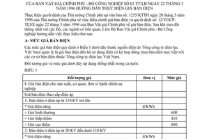 Thông tư liên bộ 01TT/LB hướng dẫn giá bán điện